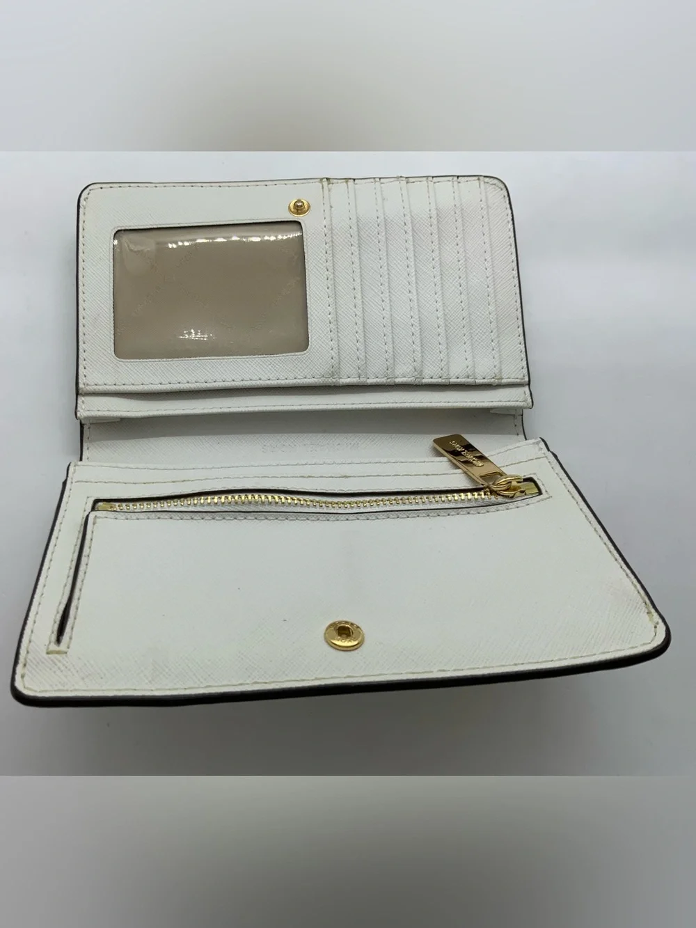 Michael Kors White Leather Zip Wallet with Gold Logo